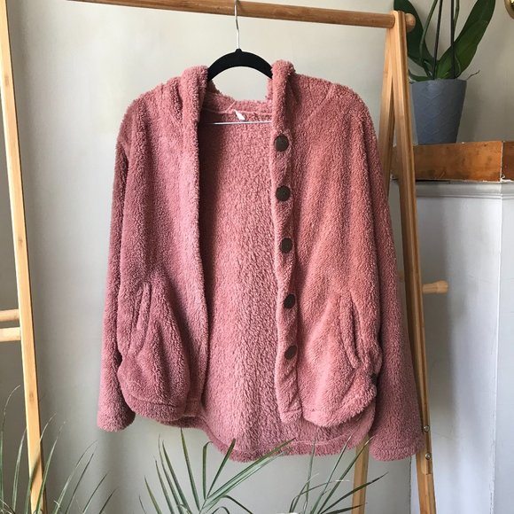 Fluffy Pink Hooded Cardigan - Picture 1 of 3